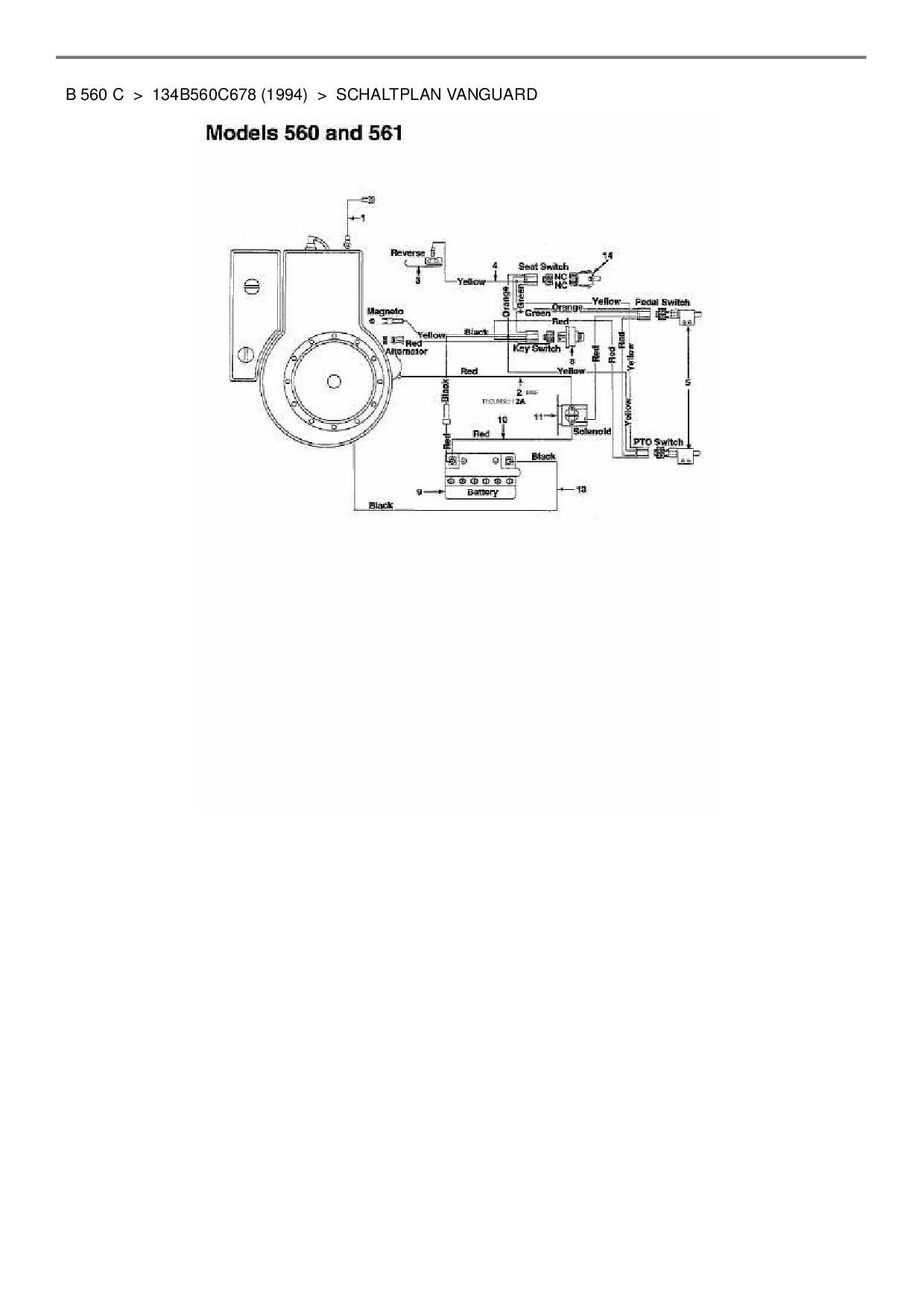 Ersatzteile von MTD Rasentraktor B 560 C aus der Zeichnung Schaltplan