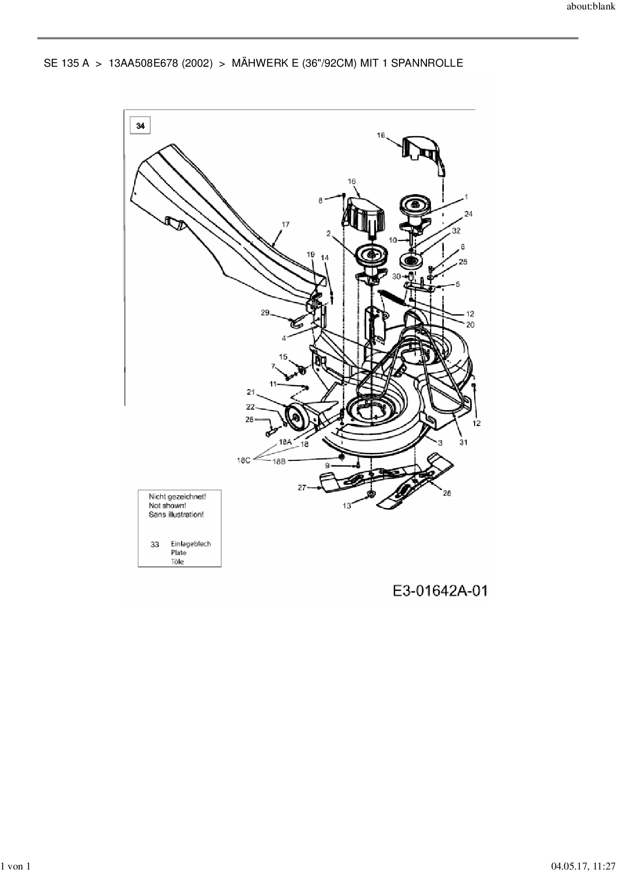 Ersatzteile von MTD Rasentraktor SE 135 A aus der Zeichnung Mähwerk E