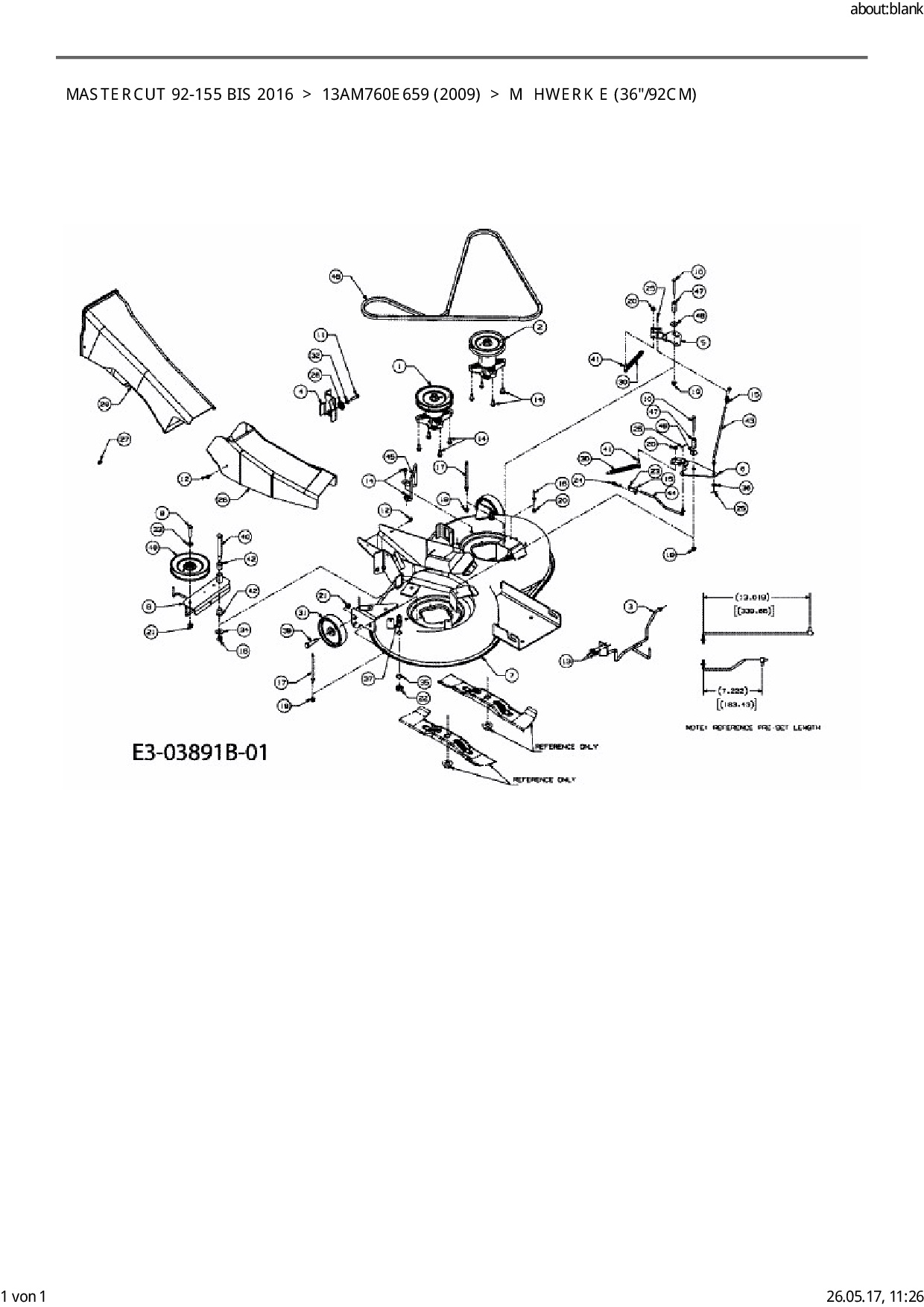 Master Cut 92 155 Keilriemen Mähwerk Wechseln Ersatzteile von Mastercut Rasentraktor Mastercut 92-155 bis 2016 aus